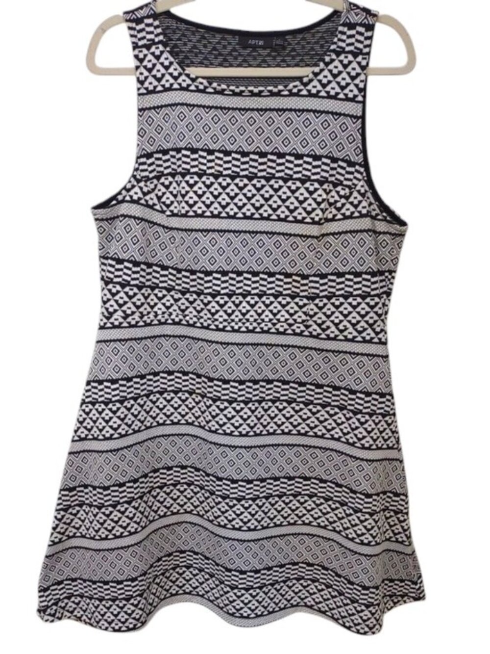 Apt. 9 Black and White Geometric Patterned Jacquard Sleeveless Fit & Flare Dress